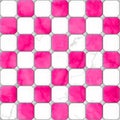 Hot pink and white marble square floor tiles with gray rhombs and grey gap seamless pattern