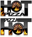 Hot Pizza - Black Symbol with Flames Royalty Free Stock Photo