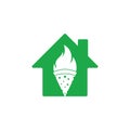 Hot pizza home shape concept logo design template.