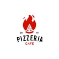 Hot pizza logo with fire flame spicy hot icon for a cafe and restaurant