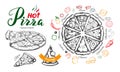 Hot Pizza vector hand drawn set Royalty Free Stock Photo