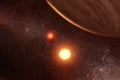 A hot planet next to two suns. Elements of this image were furnished by NASA