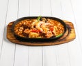 hot plate beancurd tofu shrimp served in dish isolated on table top view of singapore food Royalty Free Stock Photo