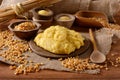 Hot polenta in cutting board Royalty Free Stock Photo