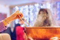 Hot pot hot pot with a hand with chopsticks Royalty Free Stock Photo