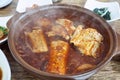 Hot pot of spicy soy sauce and braised cutlass fish famous in Jeju Island, South Korea