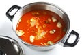 Hot pot of spicy tom yum in stew on white background Royalty Free Stock Photo