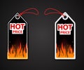 Hot price labels with fire flame Royalty Free Stock Photo