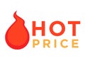 Hot price logo with burning fire element isolated on white