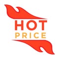 Hot price logo design with burning fire element isolated