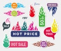 Hot price trendy sale labels with flames Royalty Free Stock Photo