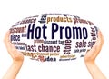 Hot Promo word cloud hand sphere concept Royalty Free Stock Photo