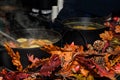 Hot punch or mulled wine in a cauldron