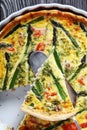 Hot quiche with salmon asparagus cheese filling Royalty Free Stock Photo