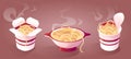 Hot ready to eat noodle in bowl, paper box and cup Royalty Free Stock Photo