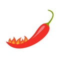 Hot Red Chili Jalapeno Pepper with fire Isolated Icon White background Flat design Royalty Free Stock Photo