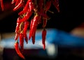 Hot red chili peppers at a market