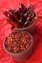 Hot Red Chilli Chillies and crushed pepper Royalty Free Stock Photo