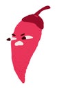 Hot red chilli pepper with angry mad face expression. Spicy vegetable character with annoyed irritated emotion, crazy