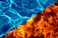 Hot red coals. blue water background texture. background texture of fire and water Royalty Free Stock Photo