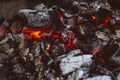 Hot red coals in the oven barbecue heat smoulders Royalty Free Stock Photo