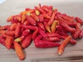 Hot red fresh cayenne pepper ready for sale. background and texture