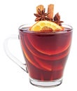 Hot red mulled wine isolated on white background with christmas spices, orange slice, anise and cinnamon sticks Royalty Free Stock Photo