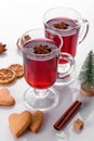 Hot red mulled wine isolated on white background with christmas spices Royalty Free Stock Photo