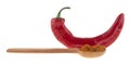 Hot red pepper in a wooden spoon isolated on a white background Royalty Free Stock Photo