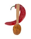 Hot red pepper in a wooden spoon isolated on a white background Royalty Free Stock Photo