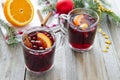 Hot red wine with cranberries and cinnamon