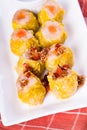 Processed siomai with chili sauce Royalty Free Stock Photo