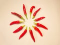 Hot Ripe Organic Chili Peppers Arranged In A Circle