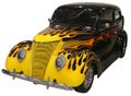 Hot Rod Car with Flames on White Background