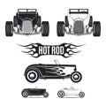 Hot rod car tamplates for icons and emblems isolated on white background.