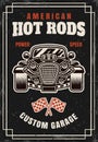 Hot rod car vector poster vintage illustration in colorful style with grunge textures on separate layers Royalty Free Stock Photo