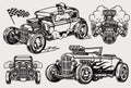 Hot rods vintage monochrome composition Royalty Free Stock Photo