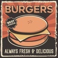 Burger Hamburger Beef Pork Chicken Cheese Signage Poster Retro Rustic Royalty Free Stock Photo