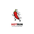 Hot run logo, quick fast running chilli mascot character logo icon symbol for spicy food logo