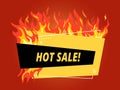 Hot sale banner. Offer fire flames discount, burning frame or promo label vector template Royalty Free Stock Photo