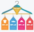 Hot sale conceptual illustration with shopping clothes tags and discounts