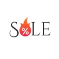 Hot Sale flame and percent sign label, sticker. special offer, big sale, discount percent off. Vector illustration isolated on Royalty Free Stock Photo