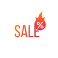 Hot Sale flame and percent sign label, sticker. special offer, big sale, discount percent off. Vector illustration isolated on Royalty Free Stock Photo