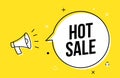 Hot sale megaphone yellow background discount promotion vector banner illustration. Hot sale shopping concept template.