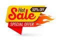 Hot sale price offer deal vector labels templates stickers designs with flame Royalty Free Stock Photo