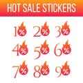 Hot sale special offer discount labels set, Hot Sale flame and percent sign label, sticker. special offer, big sale, discount Royalty Free Stock Photo