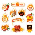 Hot sale vector redhot offer price label for promotion and shopping discount banner with fired signs illustration set of