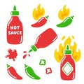 Hot sauce and chili peppers Royalty Free Stock Photo