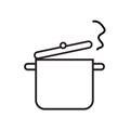 Hot saucepan icon. Cooking pot. Boiling process. Cartoon art. Kitchen utensil. Vector illustration. Stock image. Royalty Free Stock Photo