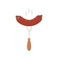 Hot sausage on a fork. Vector illustration isolated on a white background. Icon, sign, symbol. For a wide range of print Royalty Free Stock Photo